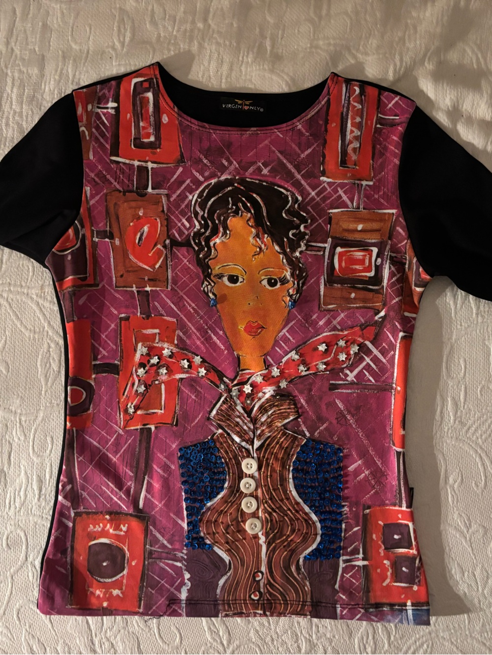Women's Purple Graphic Long-Sleeve Top with Artistic Print